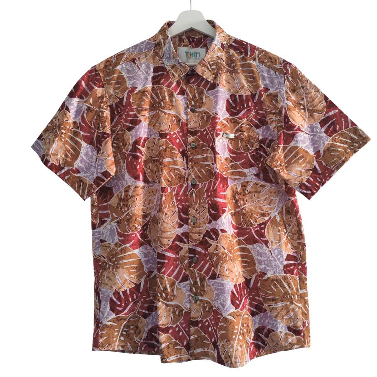 Chemise tahitienne Teri'i Fénua, feuillage monstera
