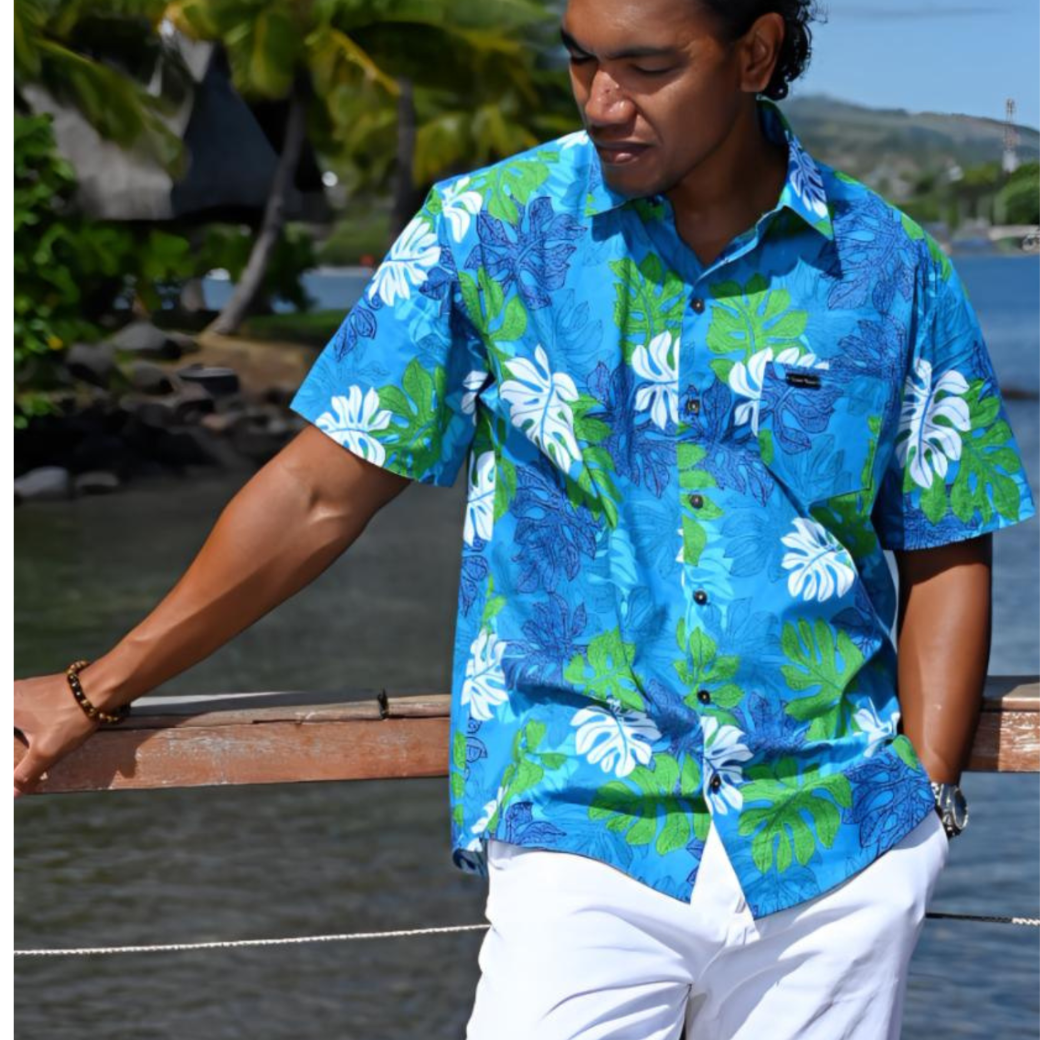 Chemise tahitienne Tiko, tissu exclusif de Tahiti