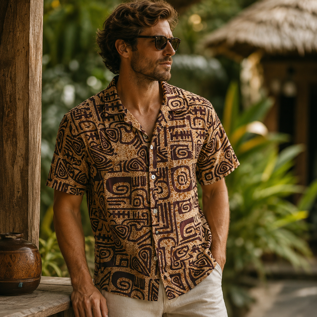 Tamatoa - Chemise tahitienne tatouages traditionnels