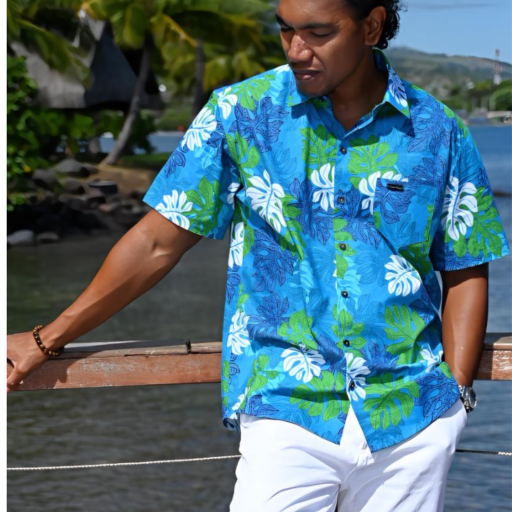 Chemise homme polynésienne Tiko monstera - vue portée