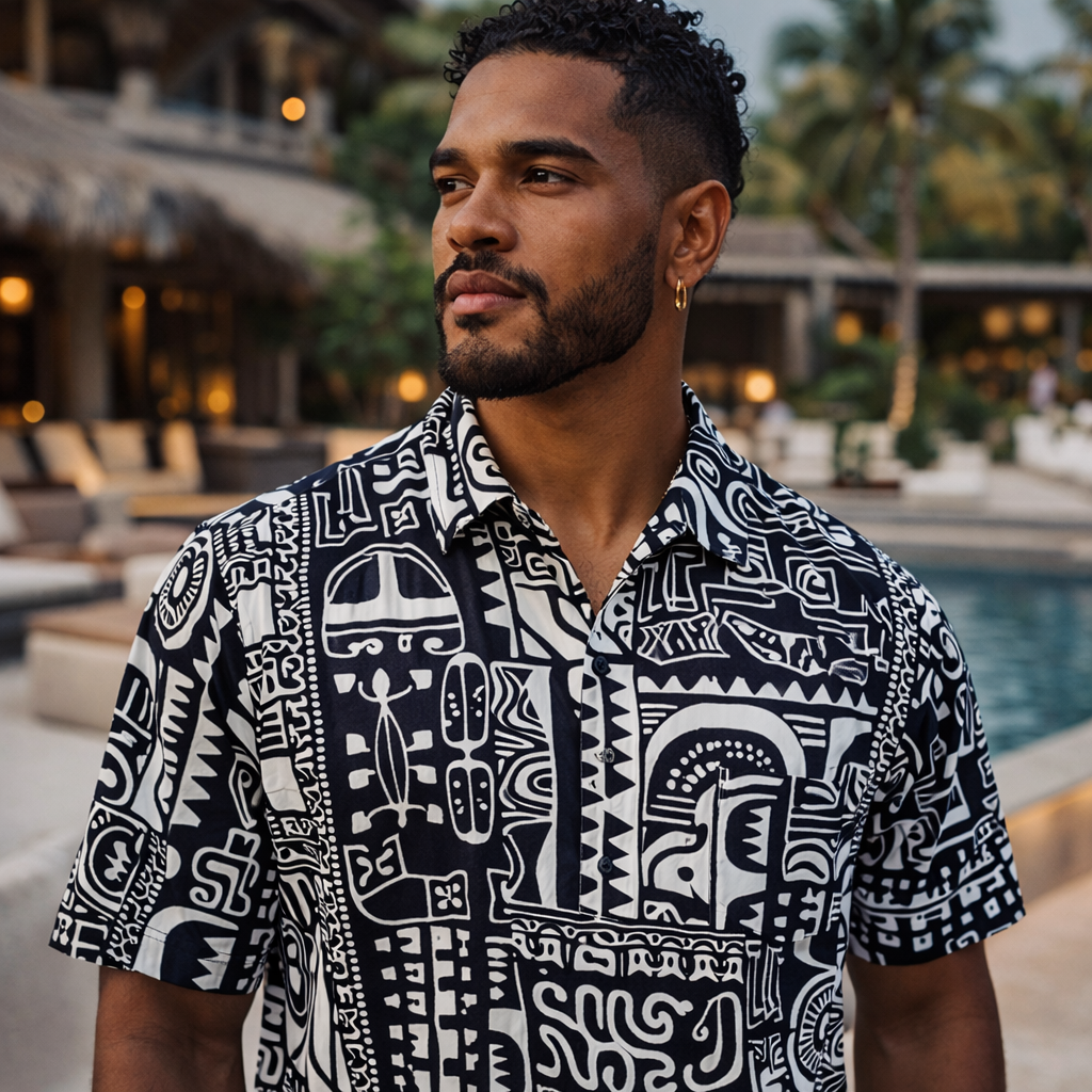 Chemise tahitienne homme Fénua tatou, Tatouages polynésiens