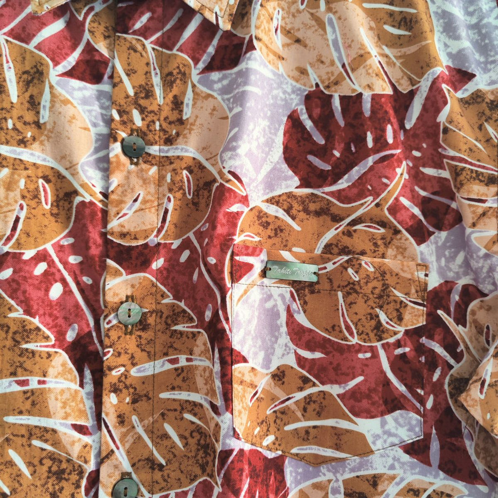 Teri'i Fenua - Chemise tahitienne monstera marron