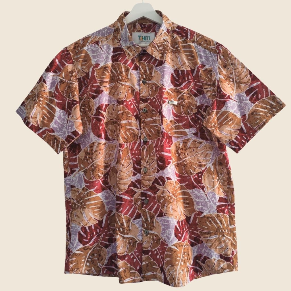 Teri'i Fenua - Chemise tahitienne monstera marron