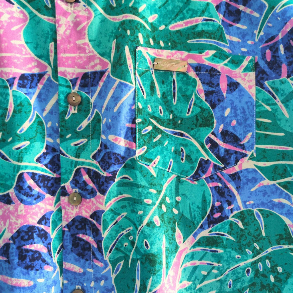 Teri'i Moana Nui - Chemise tahitienne monstera turquoise