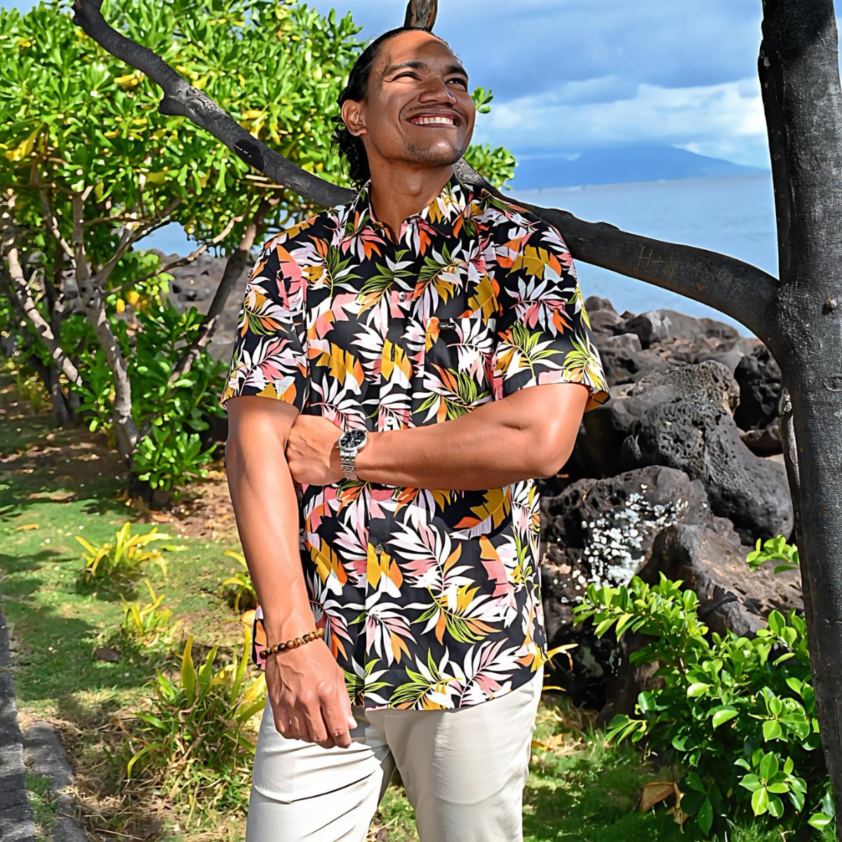 Chemise polynésienne Haumana, fougères des vallées de Tahiti