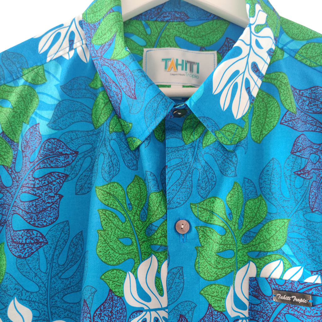 Chemise tahitienne Tiko, tissu exclusif de Tahiti