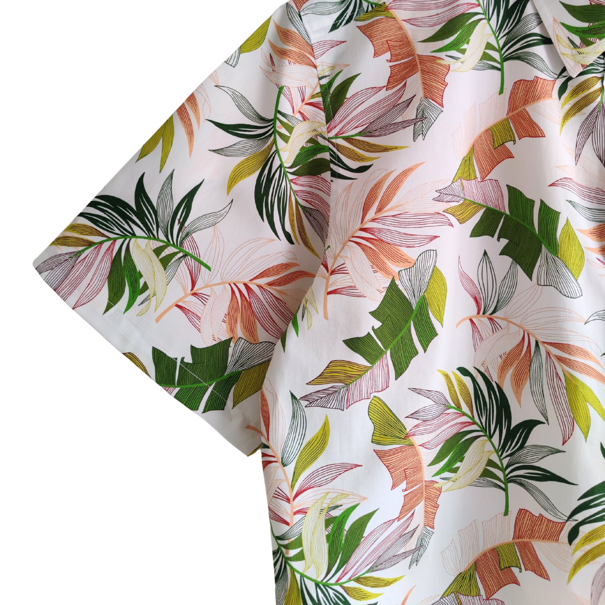 Chemise polynésienne Haumana blanc, fougères des vallées de Tahiti