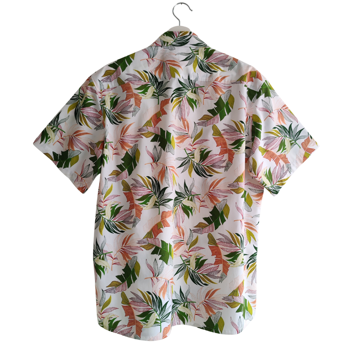 Chemise polynésienne Haumana blanc, fougères des vallées de Tahiti