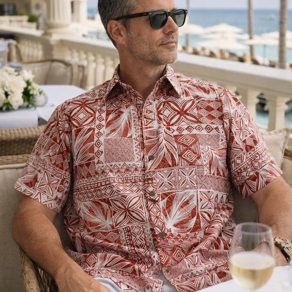chemise tahitienne Tévi homme en terrasse version luxe